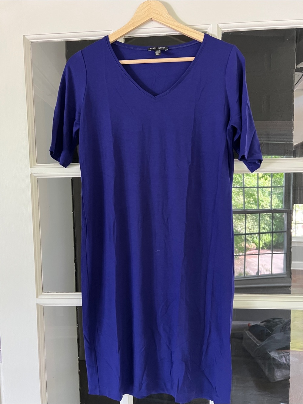 Eileen Fisher V-Neck Short Sleeve Tunic in Royal Purple